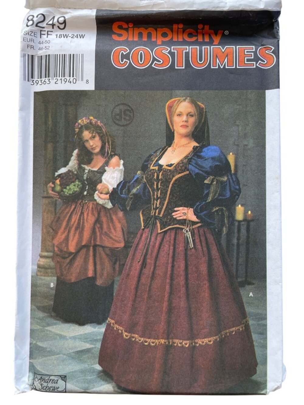 90s Simplicity 8249 Costume Pattern Size 18W-24W Renaissance Peasant UNCUT